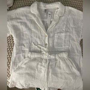 ASOS White Woven/Linen Shorts + Button Up  Set